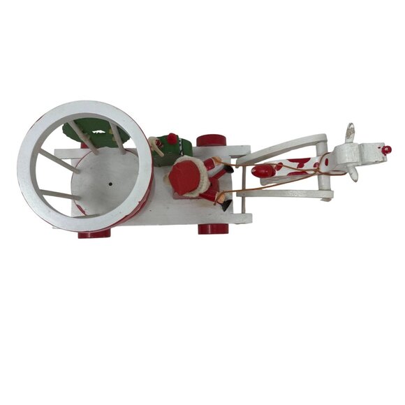 Vintage Wooden Santa Sleigh Reindeer Figurine Red White Holiday Christmas Kitsch - Picture 3 of 9